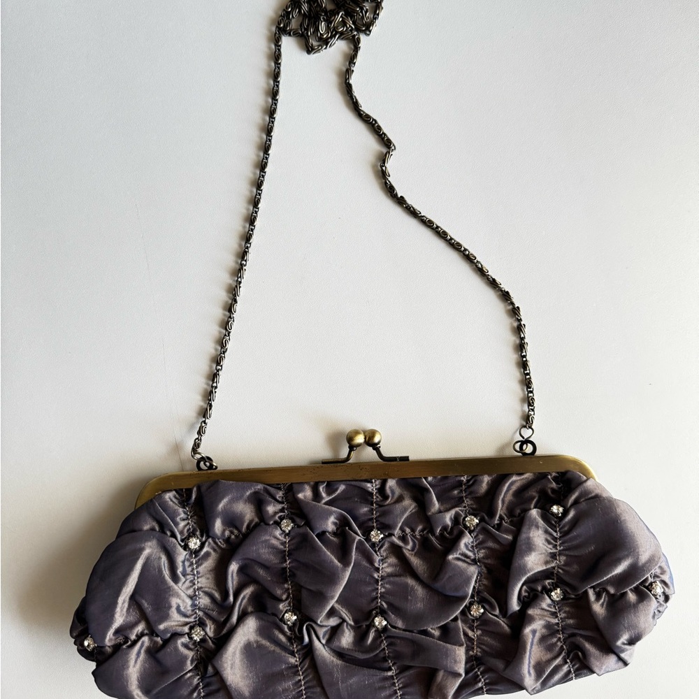 Elegant Vintage Ruched Evening Clutch in Iridescent Purple/ Grey